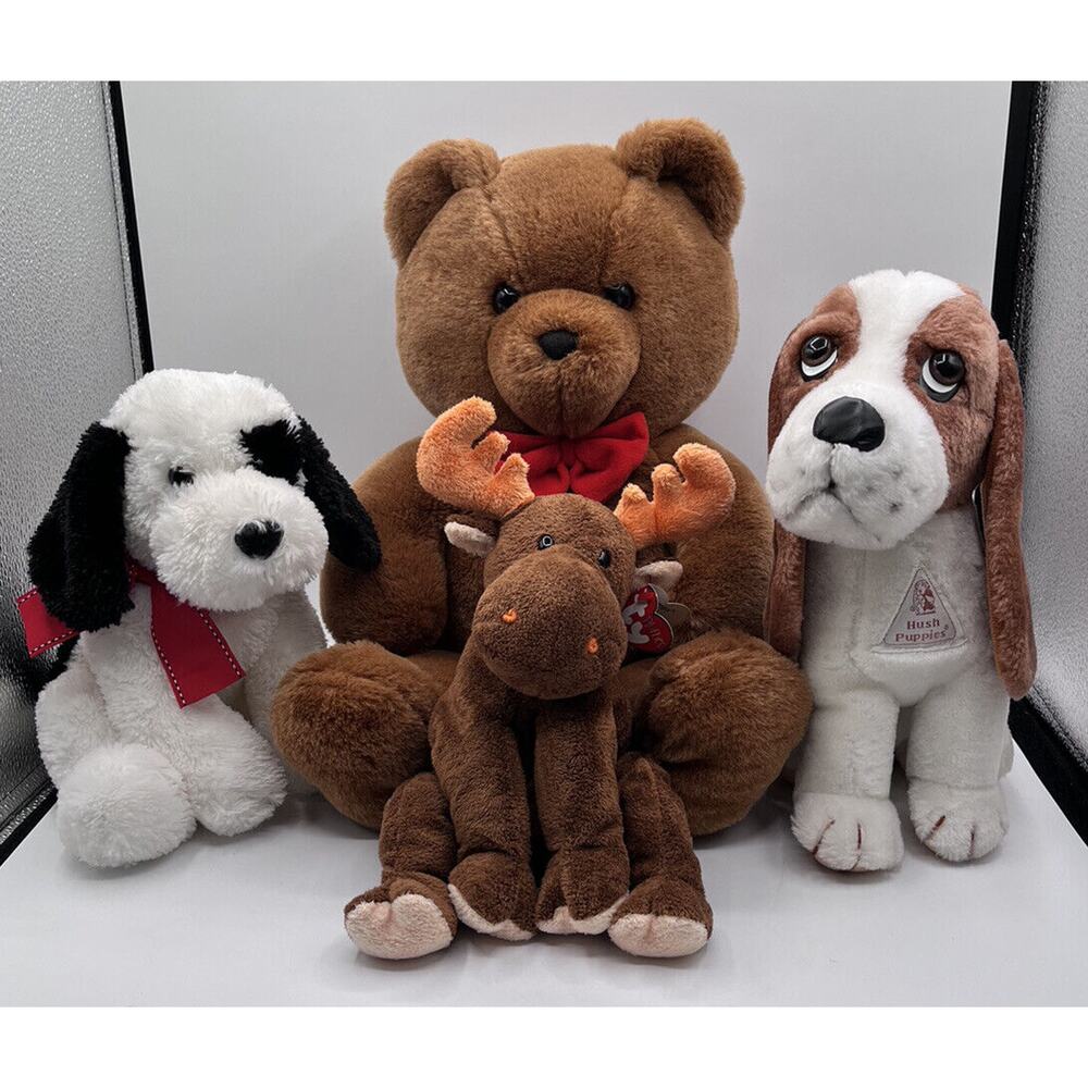 Plush Lot Of 4 Bear Moose Dogs Dakin Hush Puppies TY Applause
